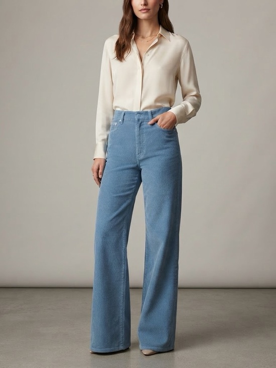 DL1961 Pants - DL1961 Gisele Wide Leg Corduroy Pants Marseille Blue Size 25 NWT